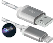 Купить  defender кабель usb-lightning ach03-03lt, led подсветка, 1м, серый. в интернет-магазине АБСМАРКЕТ!